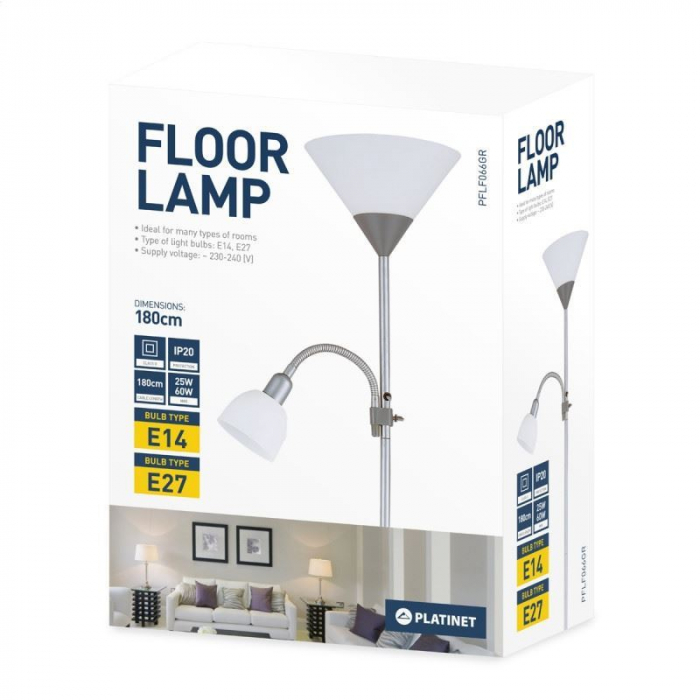 Lampa de podea Platinet PFLF066GR , E27 si E14 ,180cm , metal si plastic , gri cu alb 44527 [3]