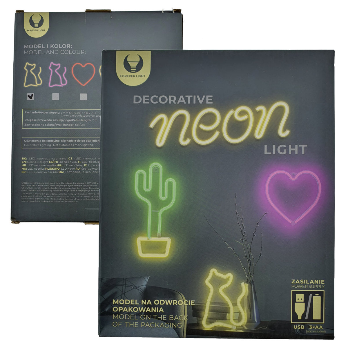 Lampa decorativa LED tip Neon, model Pisica, 24 x 17 cm, Forever Light Cat 94935, iluminare decorativa, lumina calda, galben [6]