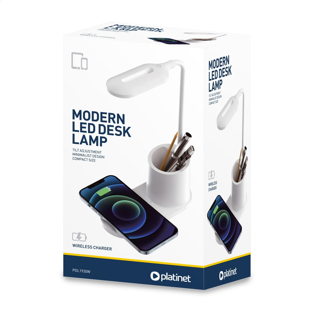 Lampa Led 3W de birou, Platinet 45247, cu incarcator Qi wireless 5W, brat reglabil si organizator, 3 nivele de iluminare, USB tip C, alba [6]