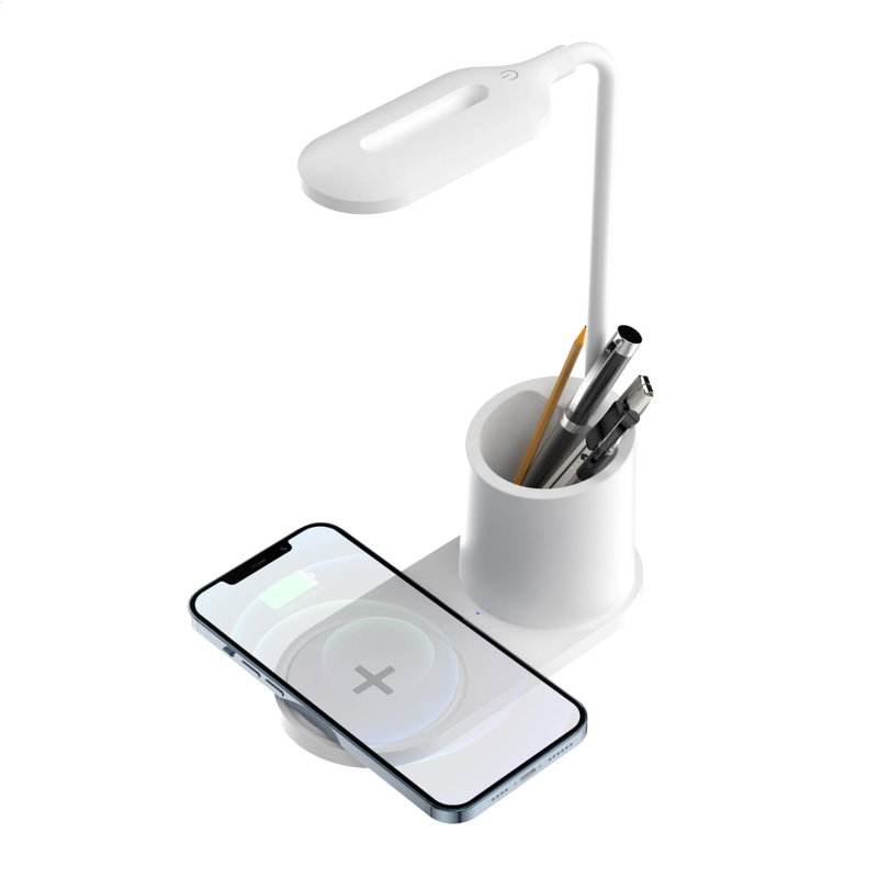 Lampa Led 3W de birou, Platinet 45247, cu incarcator Qi wireless 5W, brat reglabil si organizator, 3 nivele de iluminare, USB tip C, alba [8]