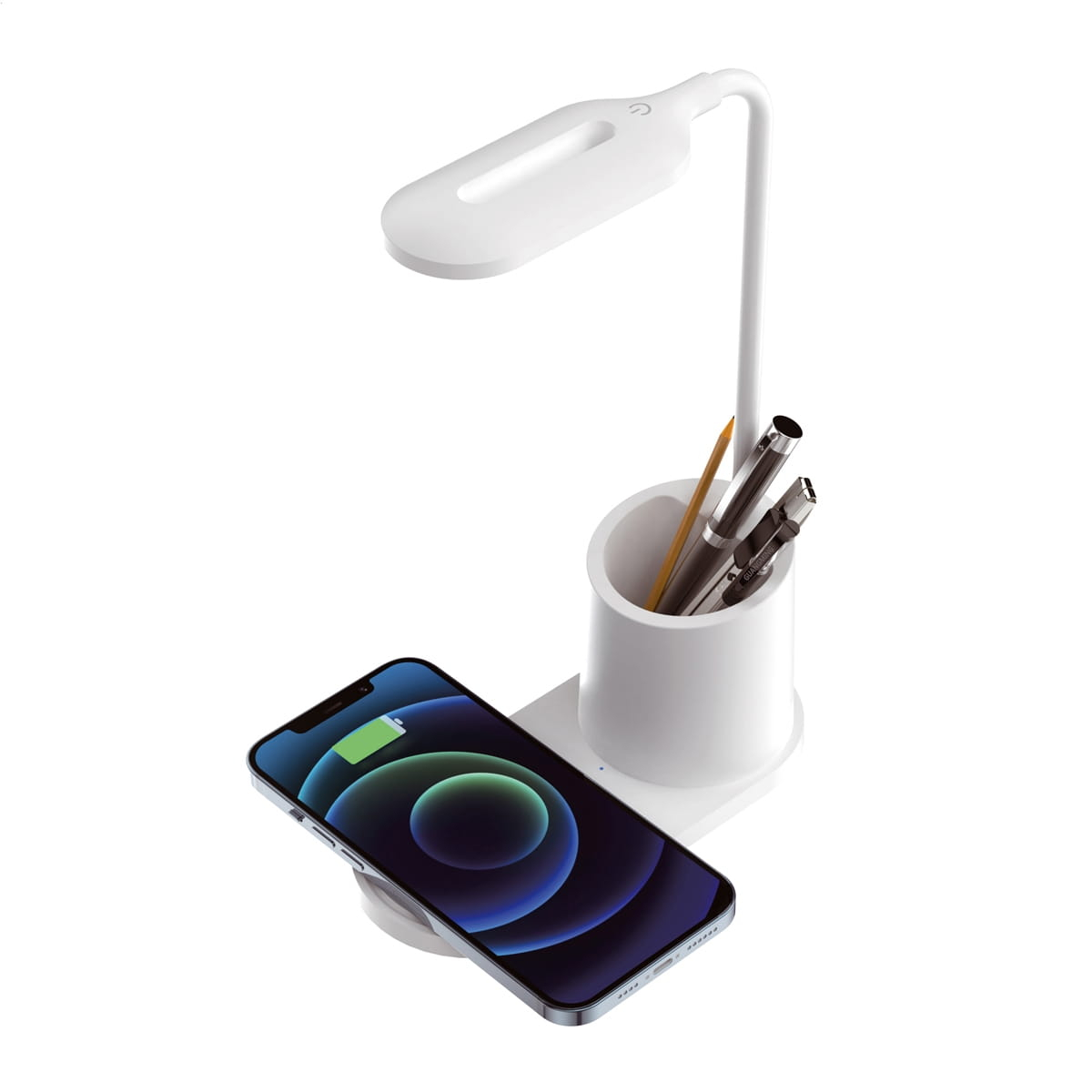 Lampa Led 3W de birou, Platinet 45247, cu incarcator Qi wireless 5W, brat reglabil si organizator, 3 nivele de iluminare, USB tip C, alba [3]