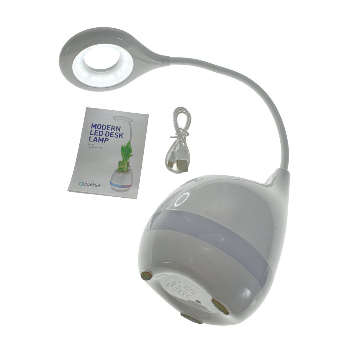 Lampa Led 5W, de birou, Platinet 45211, cu acumulator 2000mAh, cu suport accesorii, 500x120x120mm, ABS, alba [7]