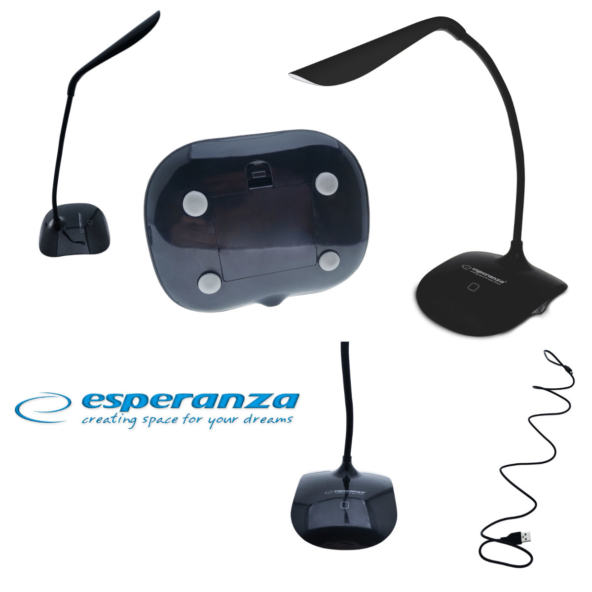 Lampa LED, Esperanza Acrux ELD103K, brat flexibil 21 cm, alimentare duala, cablu 110 cm, 4 x AAA, neagra [3]