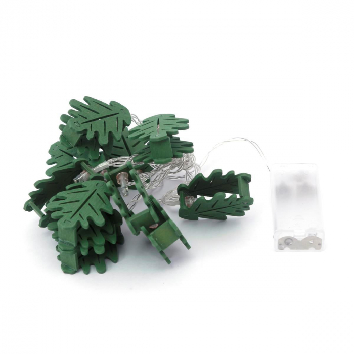 Lant cu luminite LED Platinet,forme decorative lemn ,frunze, culoare verde 44594 [3]
