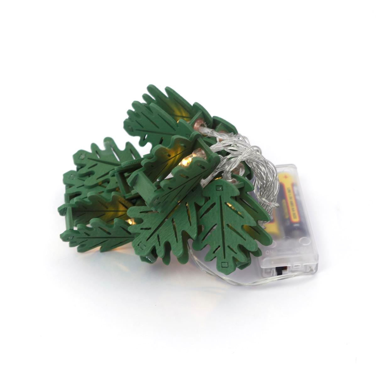 Lant cu luminite LED Platinet,forme decorative lemn ,frunze, culoare verde 44594 [6]