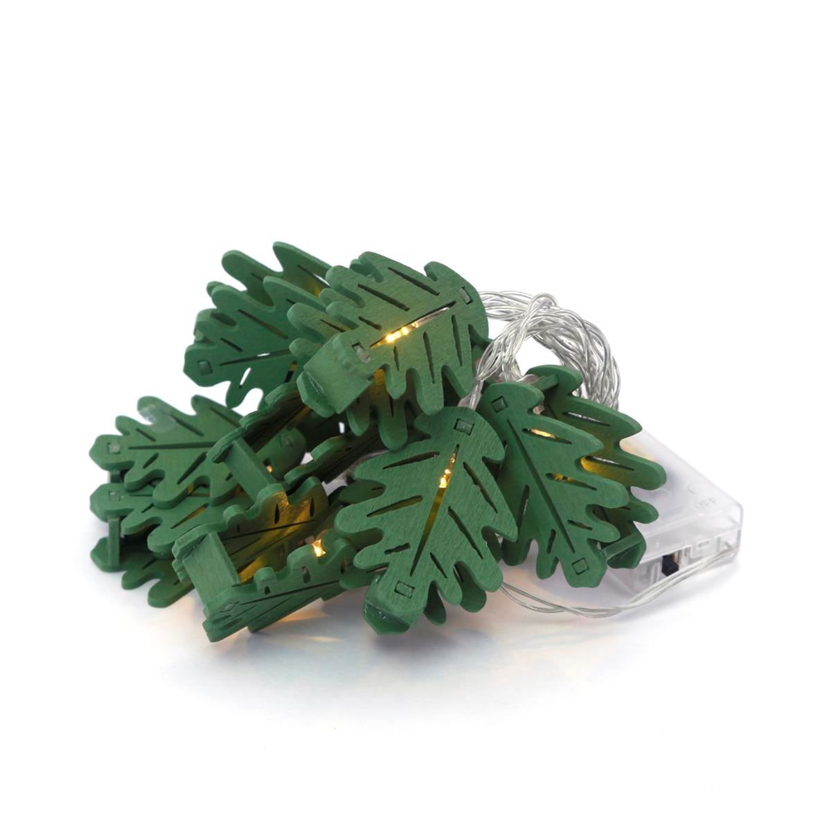 Lant cu luminite LED Platinet,forme decorative lemn ,frunze, culoare verde 44594 [5]