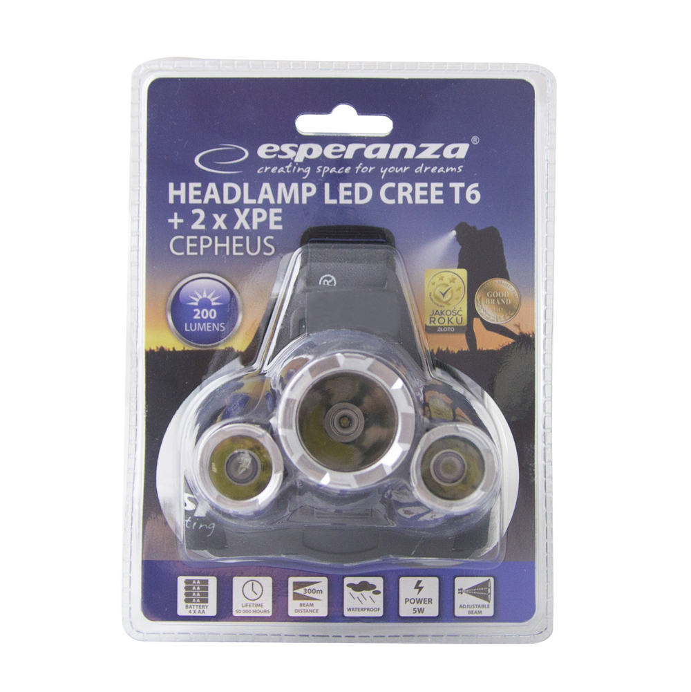 Lanterna frontala, Esperanza Cepheus, LED CREE T6 si doua diode XPE, inclinare reglabila, prindere cu banda elastica, alimentare 4 x AA [6]