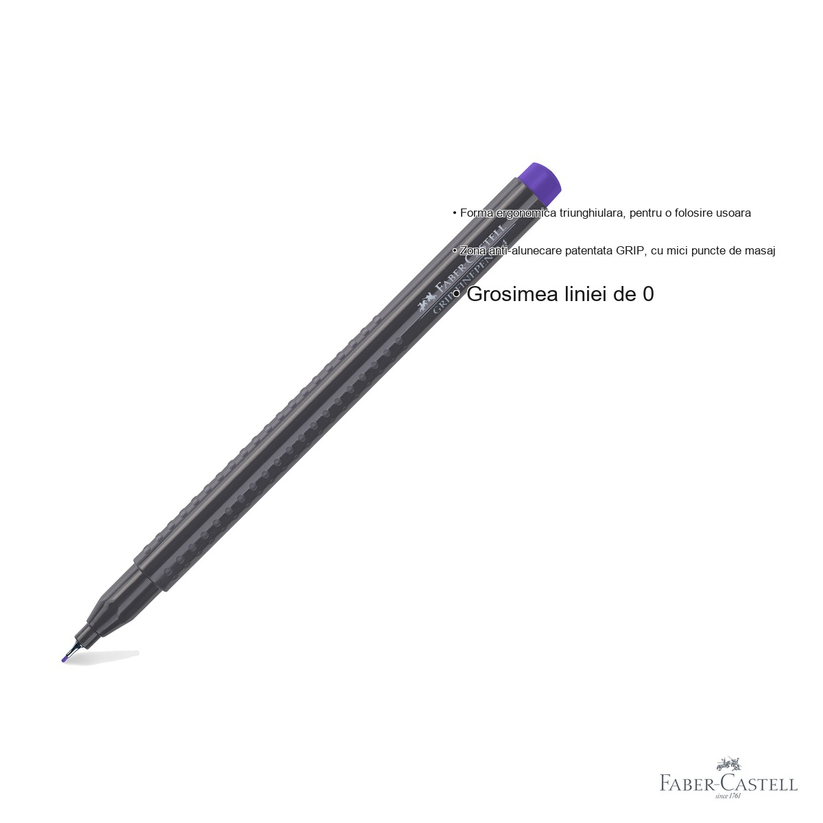 Liner 0.4 mm albastru-violet Faber-Castell Grip, forma ergonomica triunghiulara, cerneala lavabila [3]