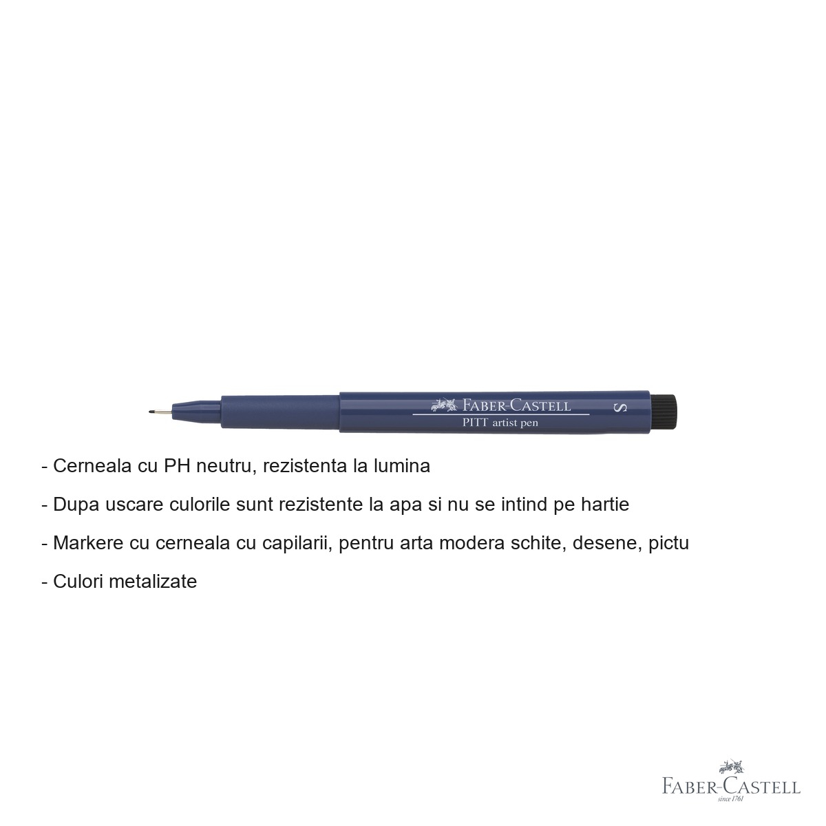Liner Faber-Castell Pitt Artist Pen, varf S 0.3 mm, cerneala albastra indiana rezistenta la apa, pentru schite si desen artistic [2]