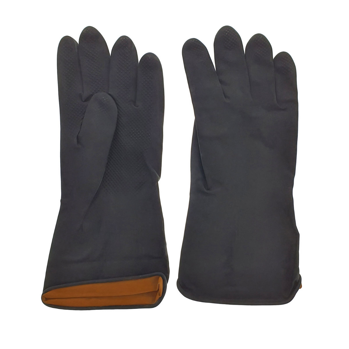 Manusi din cauciuc rezistent, marime L, cu prindere antiderapanta, protectie anti-chimica, manseta lunga, lungime 30 cm, negre [1]