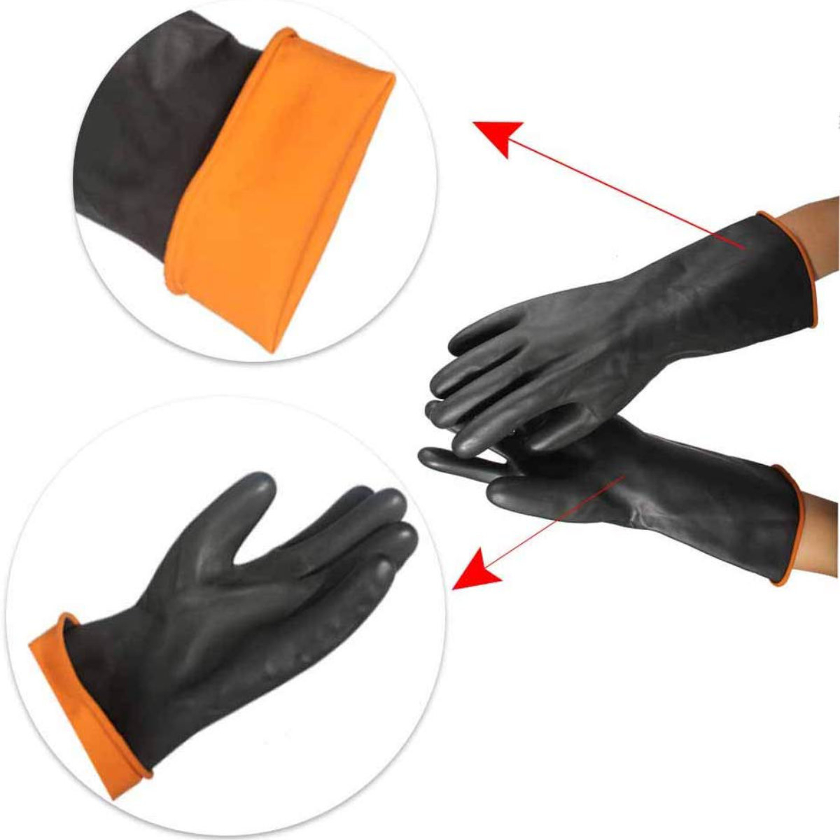 Manusi din cauciuc rezistent, protectie anti-chimica, industriale, lungime 35cm, negre [3]