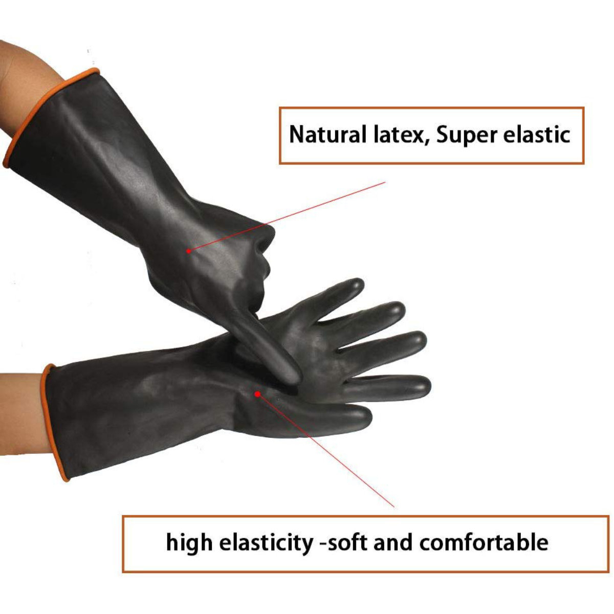 Manusi din cauciuc rezistent, protectie anti-chimica, industriale, lungime 35cm, negre [7]