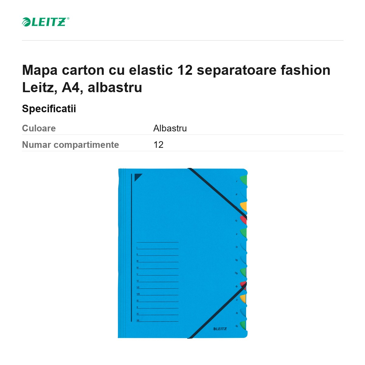 Mapa carton cu elastic 12 separatoare fashion Leitz, A4, albastru [3]