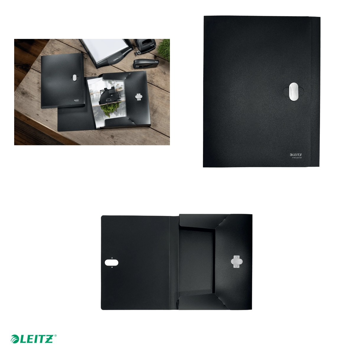 Mapa cu clip Leitz Recycle Jumbo, PP, A4, capacitate 250 coli, pentru transport, negru [4]