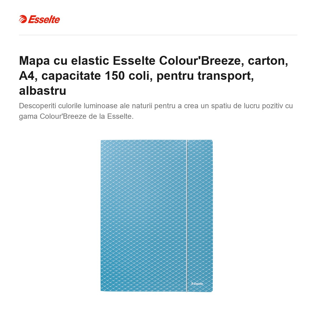 Mapa cu elastic Esselte Colour'Breeze, carton, A4, capacitate 150 coli, pentru transport, albastru [2]