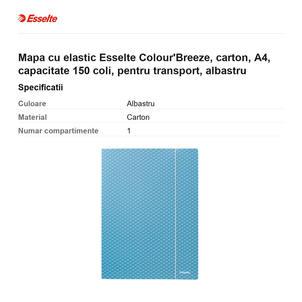 Mapa cu elastic Esselte Colour'Breeze, carton, A4, capacitate 150 coli, pentru transport, albastru [3]