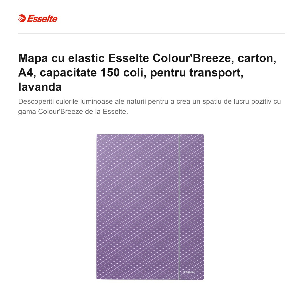 Mapa cu elastic Esselte Colour'Breeze, carton, A4, capacitate 150 coli, pentru transport, lavanda [2]