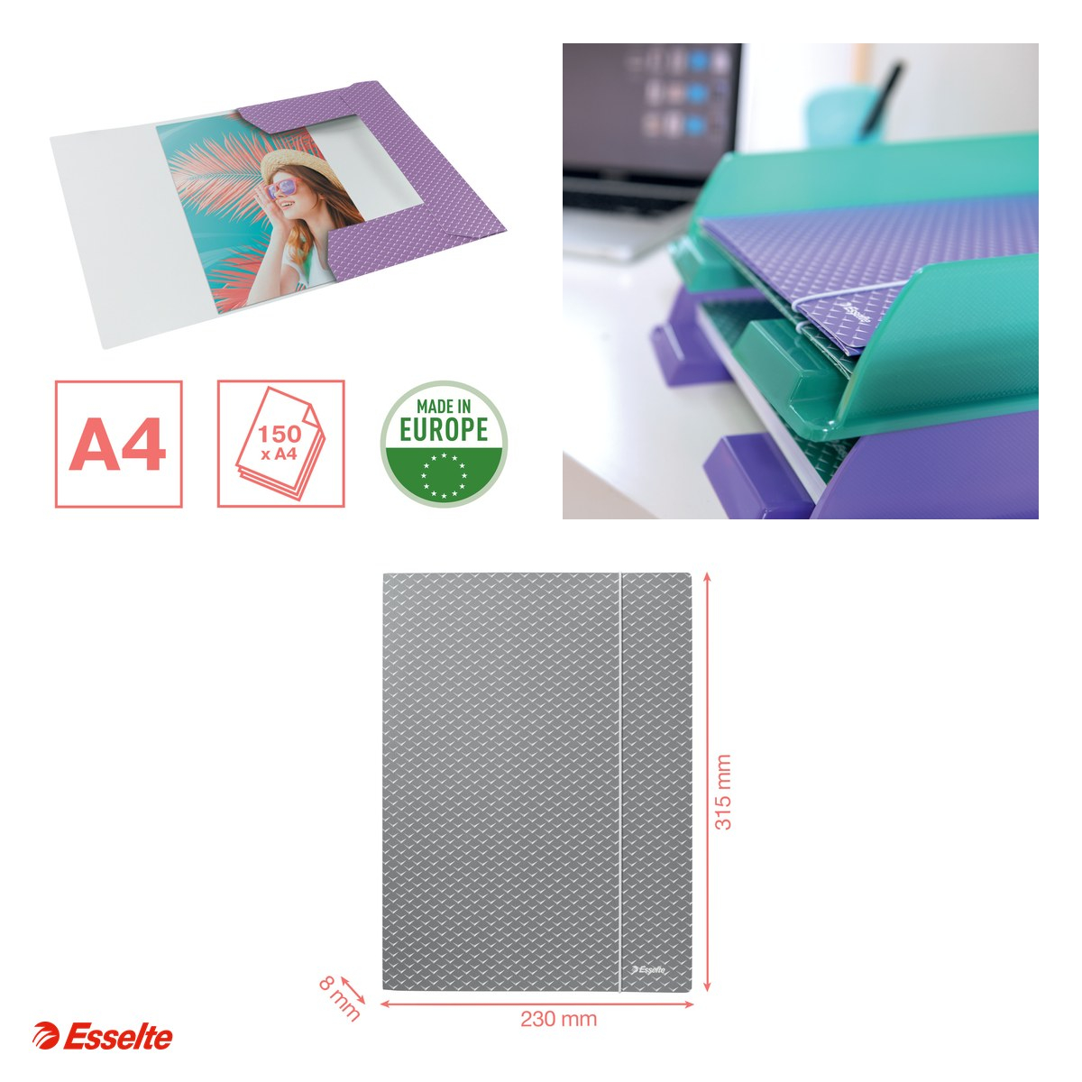 Mapa cu elastic Esselte Colour'Breeze, carton, A4, capacitate 150 coli, pentru transport, lavanda [4]