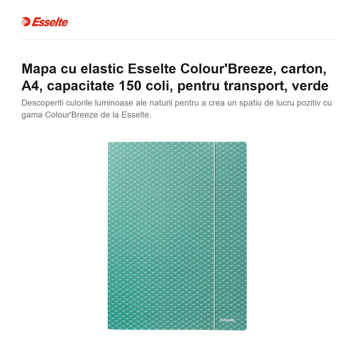 Mapa cu elastic Esselte Colour'Breeze, carton, A4, capacitate 150 coli, pentru transport, verde [2]