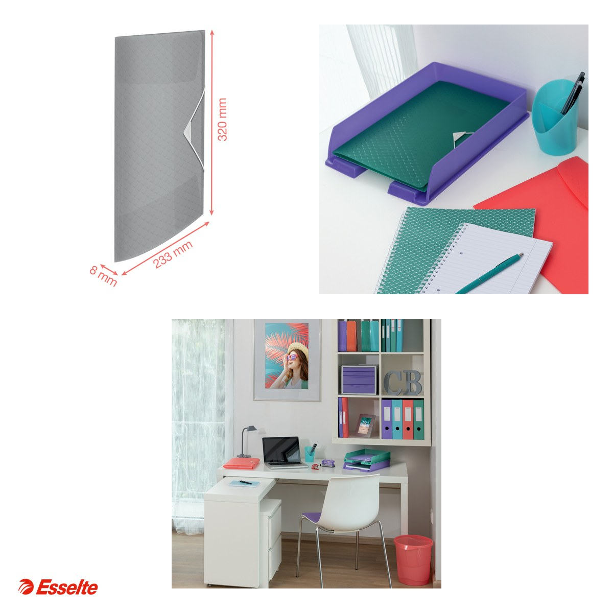 Mapa cu elastic Esselte Colour'Breeze, PP, A4, 150 de coli, pentru transport, corai [4]