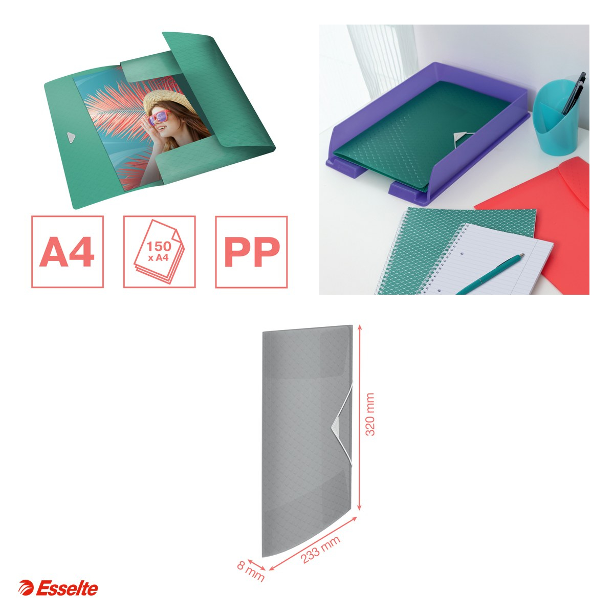 Mapa cu elastic Esselte Colour'Breeze, PP, A4, 150 de coli, pentru transport, verde [4]