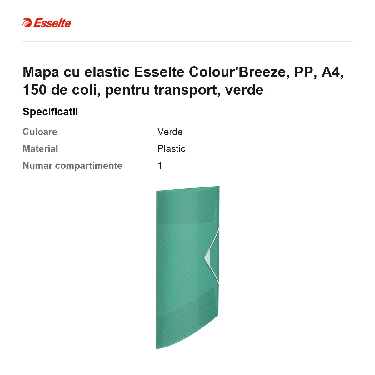 Mapa cu elastic Esselte Colour'Breeze, PP, A4, 150 de coli, pentru transport, verde [3]
