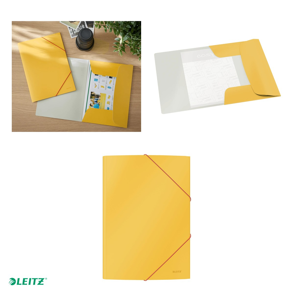 Mapa cu elastic Leitz Cosy, carton laminat, A4, capacitate 150 coli, pentru laminare, galben Chihlimbar [4]