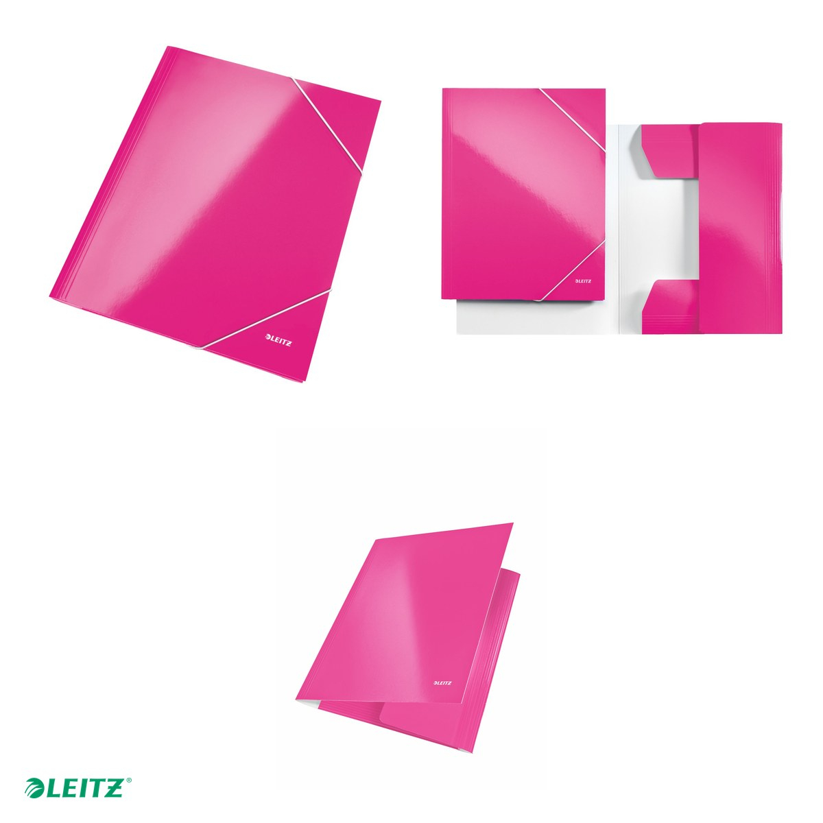 Mapa cu elastic Leitz WOW, carton laminat, A4, capacitate 250 coli, pentru transport, roz [4]