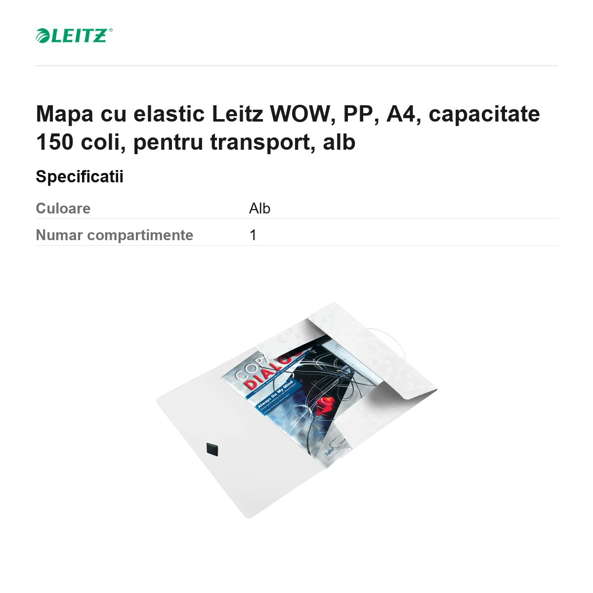 Mapa cu elastic Leitz WOW, PP, A4, capacitate 150 coli, pentru transport, alb [3]