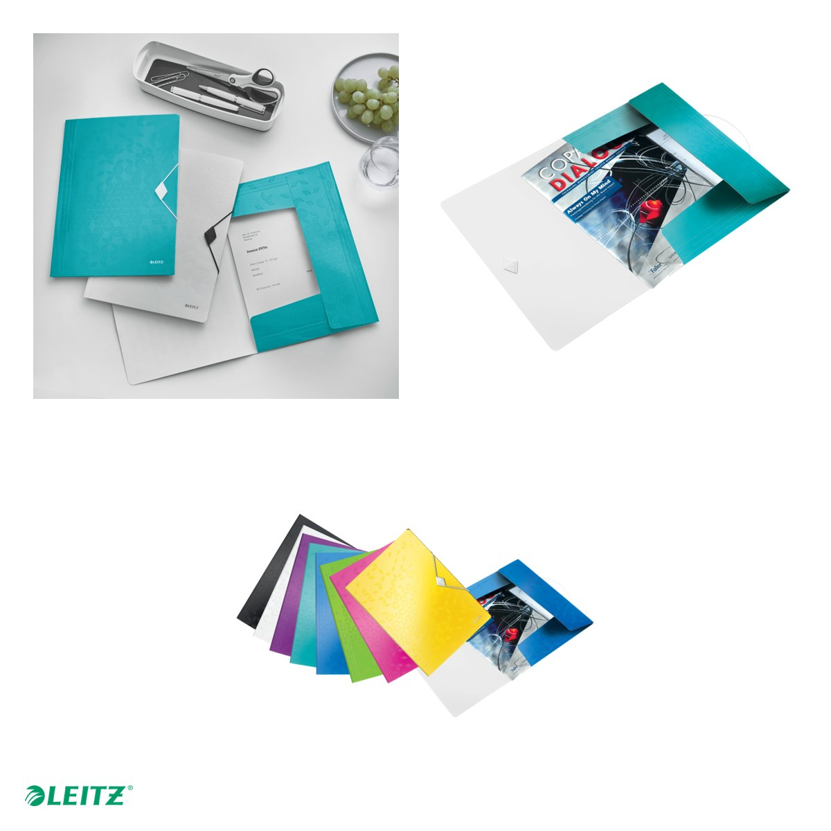 Mapa cu elastic Leitz WOW, PP, A4, capacitate 150 coli, pentru transport, turcoaz [5]