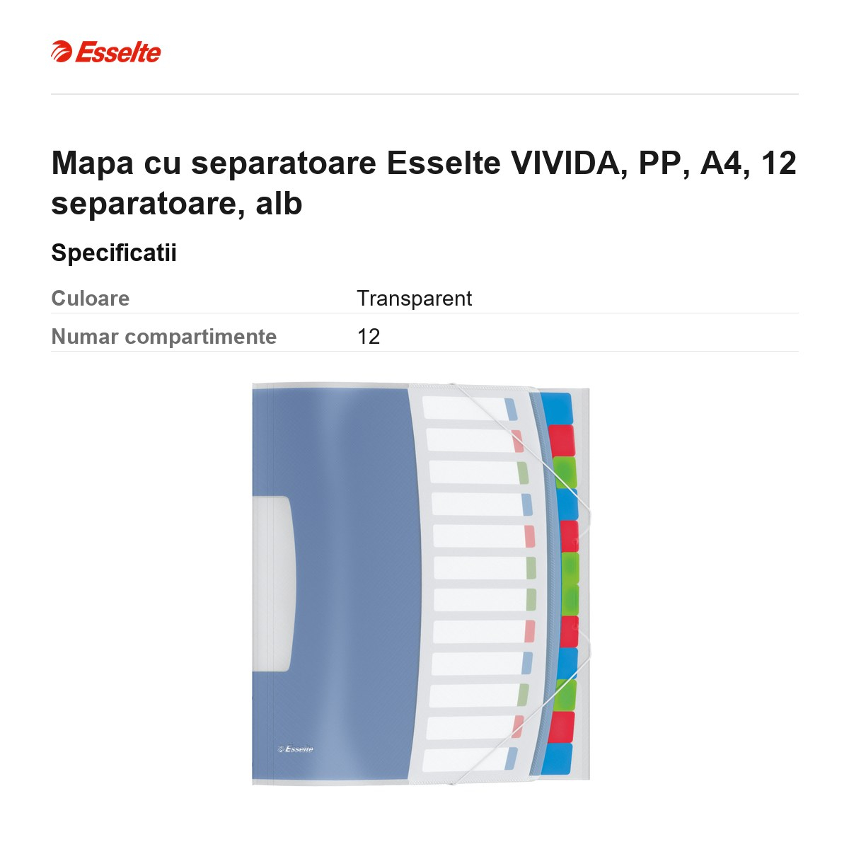 Mapa cu separatoare Esselte VIVIDA, PP, A4, 12 separatoare, alb [3]