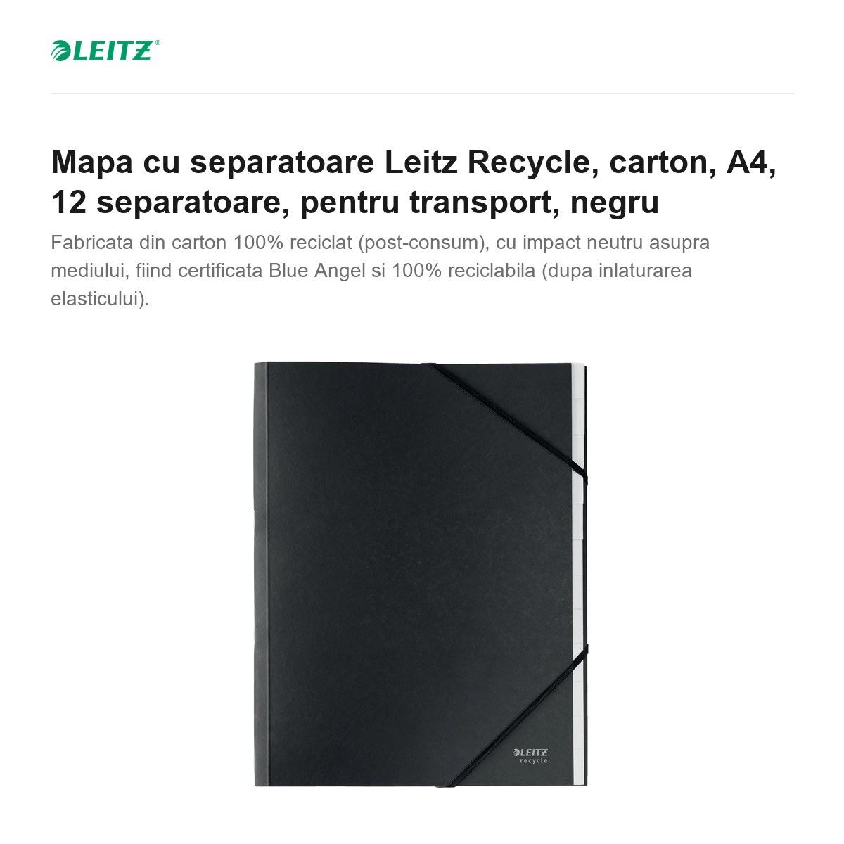 Mapa cu separatoare Leitz Recycle, carton, A4, 12 separatoare, pentru transport, negru [2]