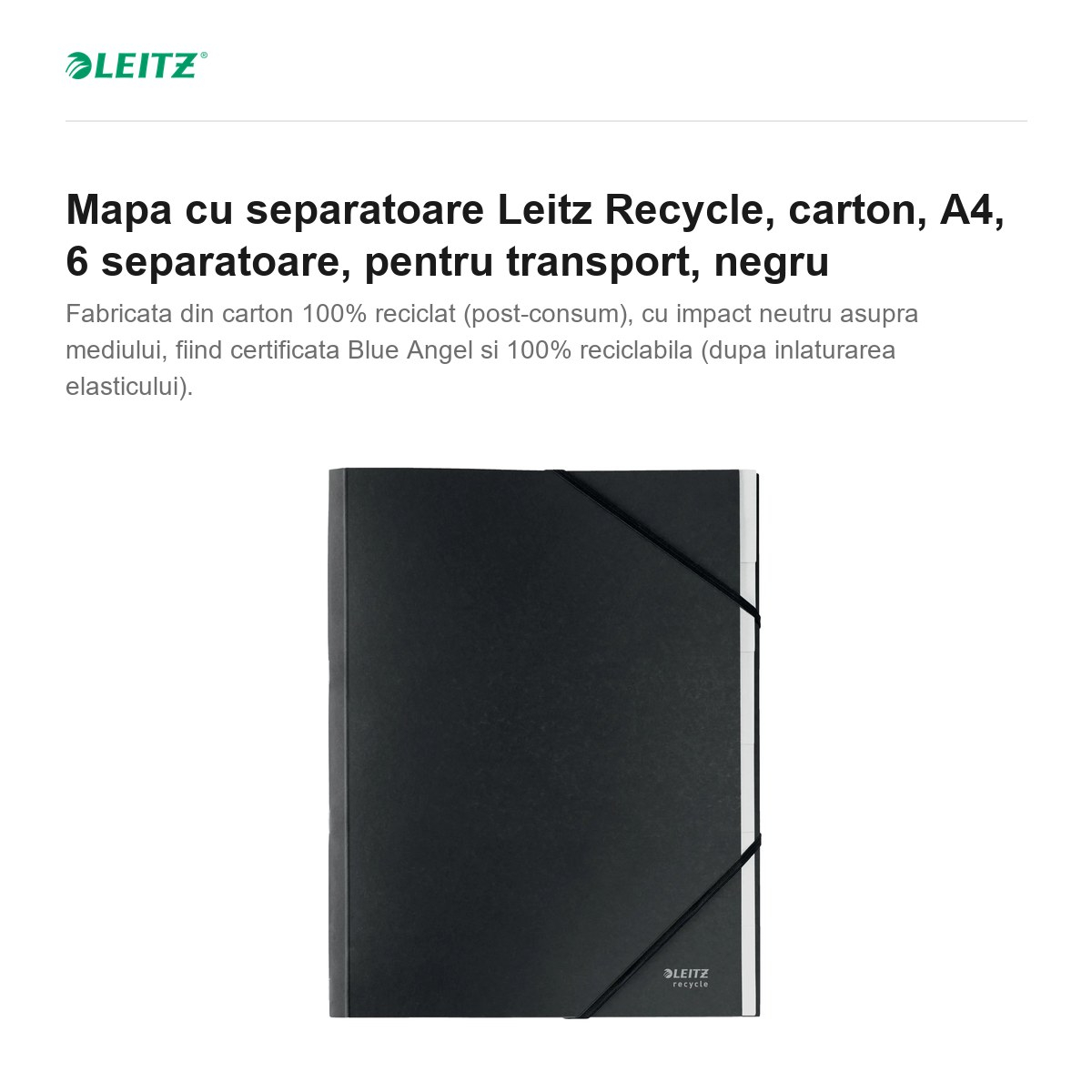 Mapa cu separatoare Leitz Recycle, carton, A4, 6 separatoare, pentru transport, negru [2]