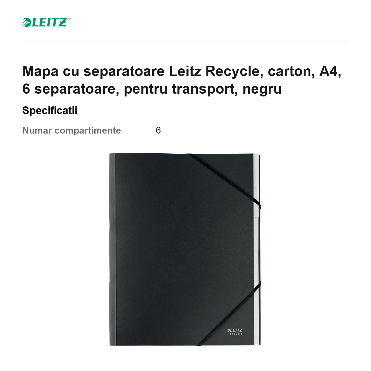 Mapa cu separatoare Leitz Recycle, carton, A4, 6 separatoare, pentru transport, negru [3]