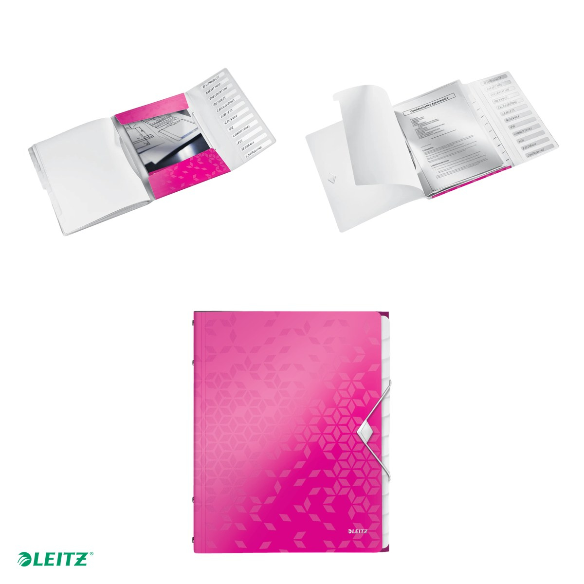 Mapa cu separatoare Leitz WOW, PP, A4, 12 separatoare, capacitate 200 coli, pentru transport, roz [4]