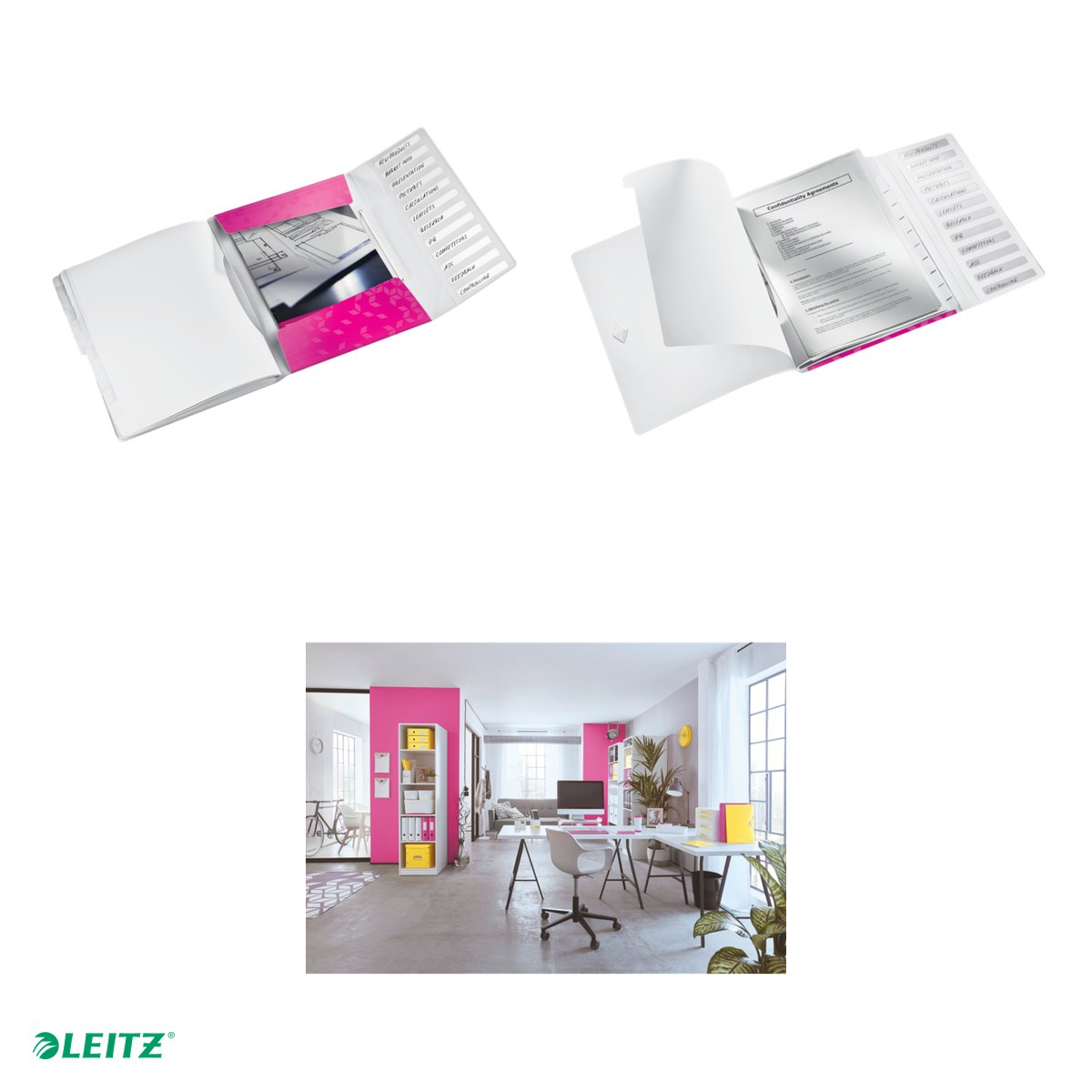 Mapa cu separatoare Leitz WOW, PP, A4, 12 separatoare, capacitate 200 coli, pentru transport, roz [5]