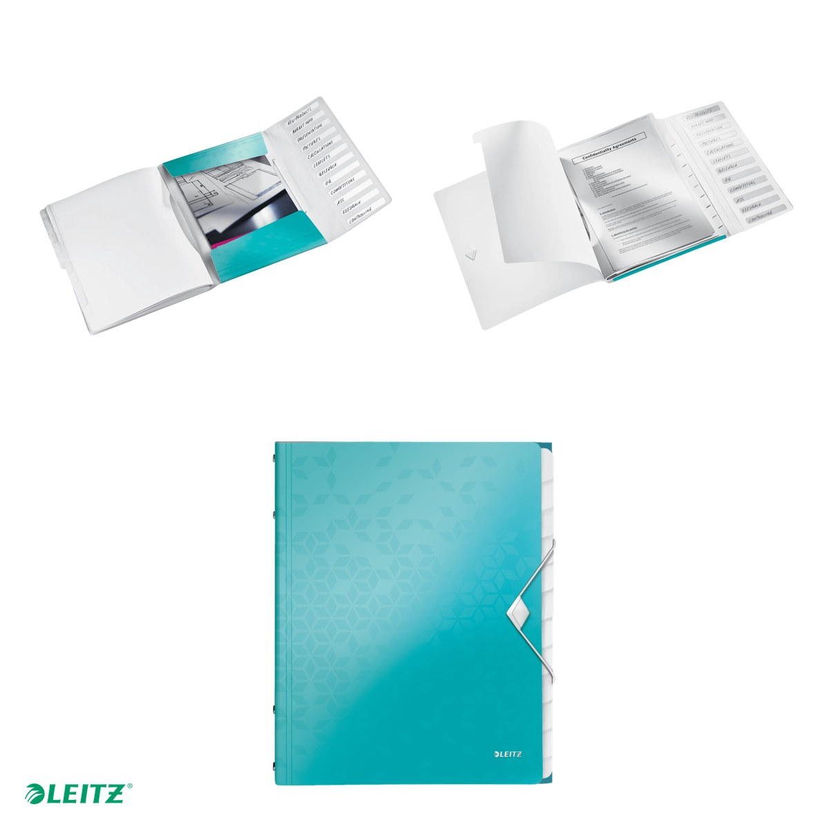 Mapa cu separatoare Leitz WOW, PP, A4, 12 separatoare, capacitate 200 coli, pentru transport, turcoaz [4]