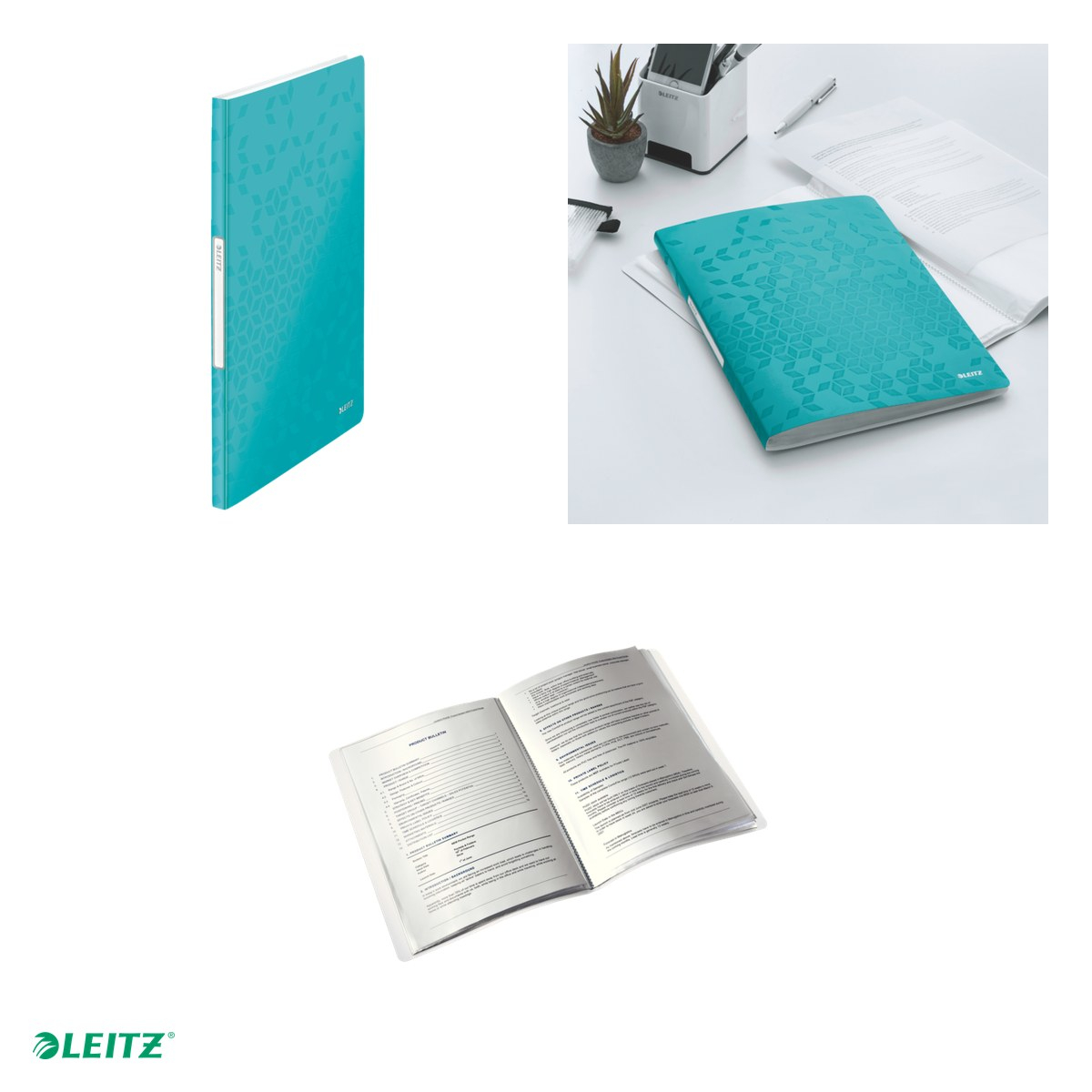 Mapa de prezentare Leitz WOW, coperta moale, PP, A4, 20 de folii, capacitate 40 de coli (2 coli per fila,(80 g/mp), turcoaz [4]
