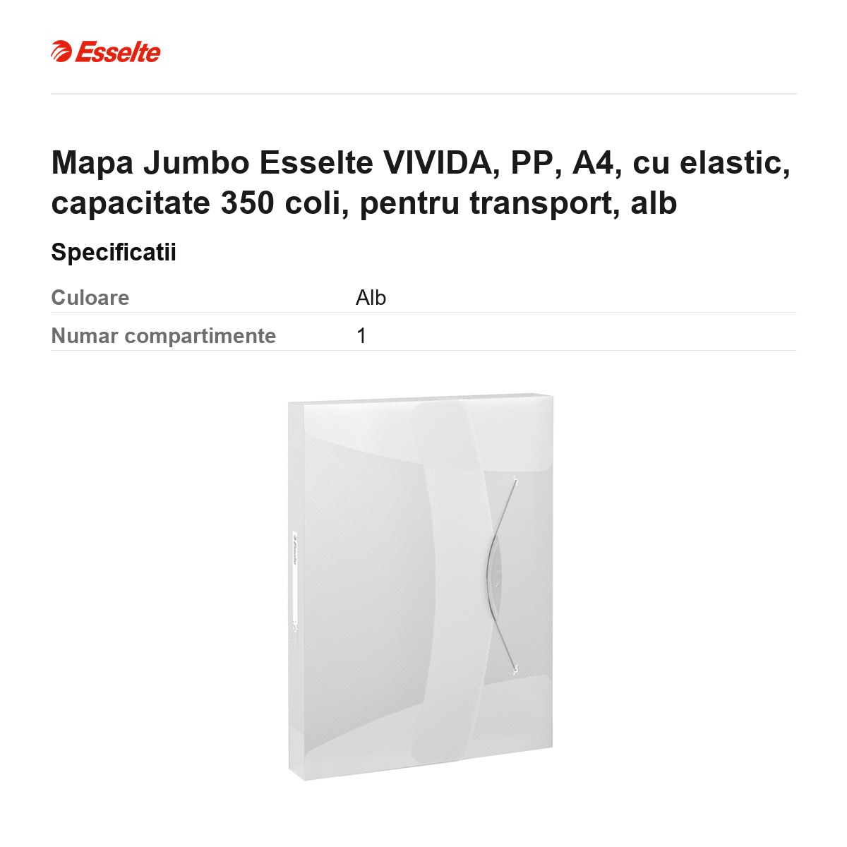 Mapa Jumbo Esselte VIVIDA, PP, A4, cu elastic, capacitate 350 coli, pentru transport, alb [3]