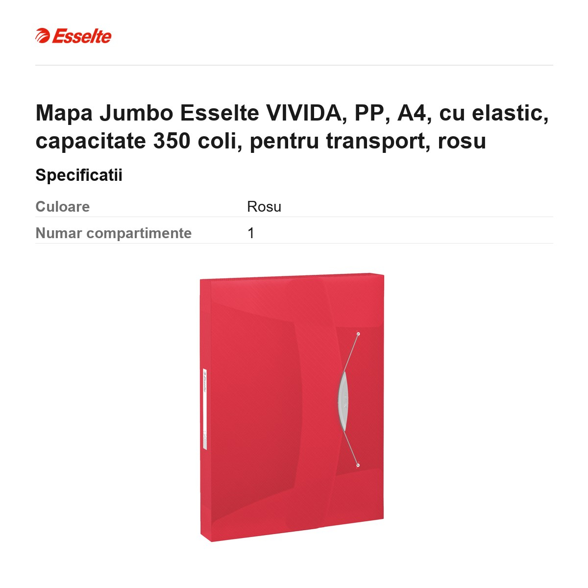 Mapa Jumbo Esselte VIVIDA, PP, A4, cu elastic, capacitate 350 coli, pentru transport, rosu [3]
