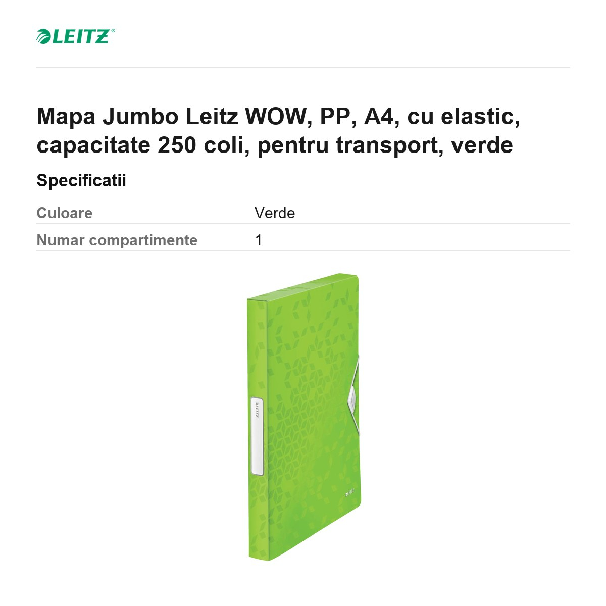 Mapa Jumbo Leitz WOW, PP, A4, cu elastic, capacitate 250 coli, pentru transport, verde [3]