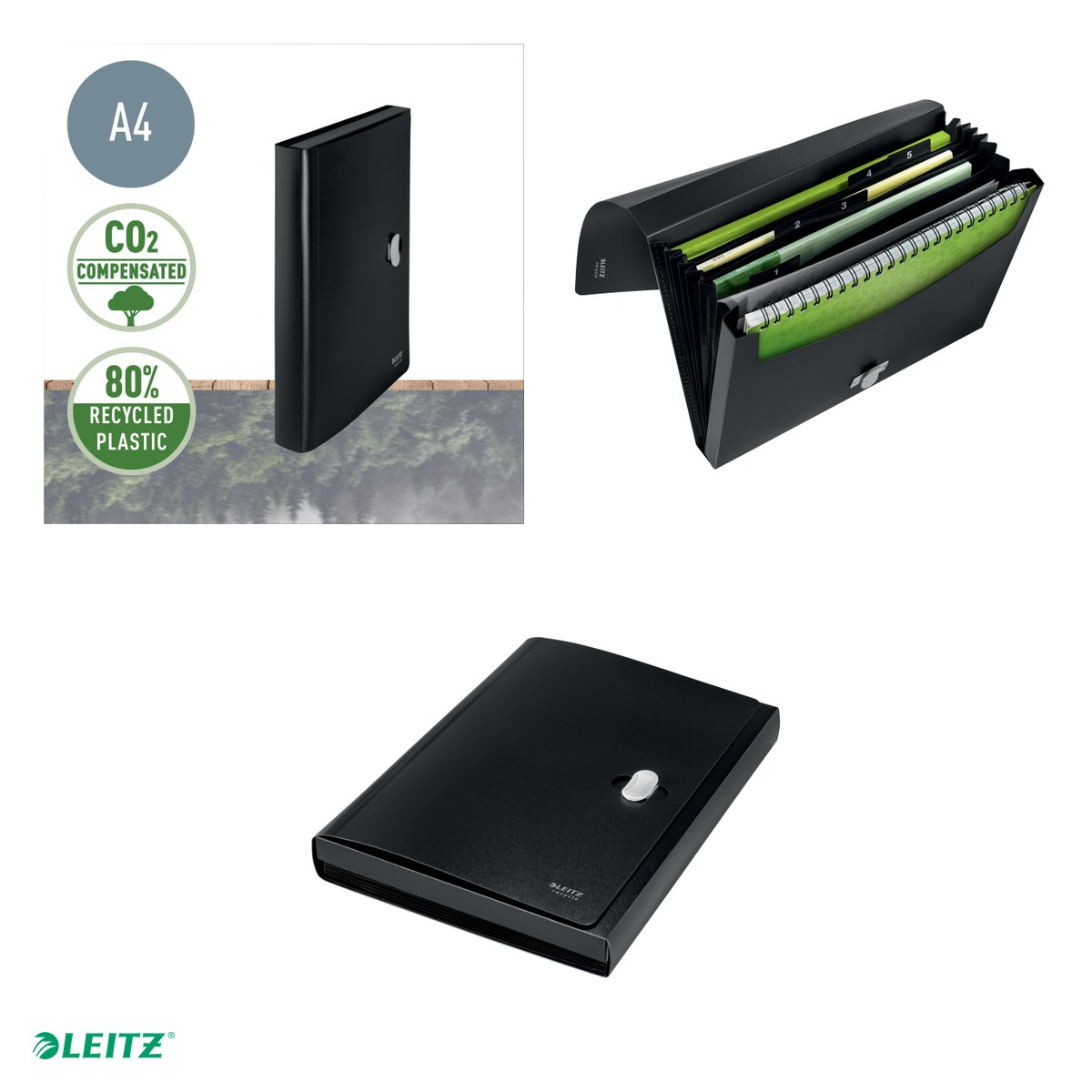 Mapa tip proiect Leitz Recycle, PP, A4, capacitate 250 coli, negru [6]