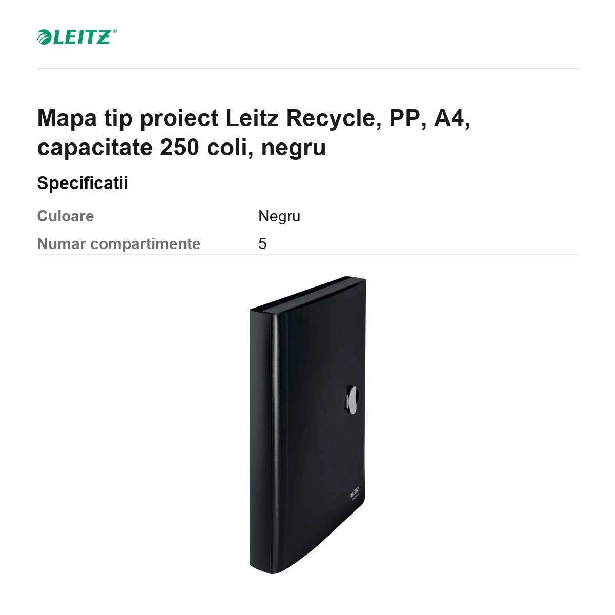 Mapa tip proiect Leitz Recycle, PP, A4, capacitate 250 coli, negru [3]