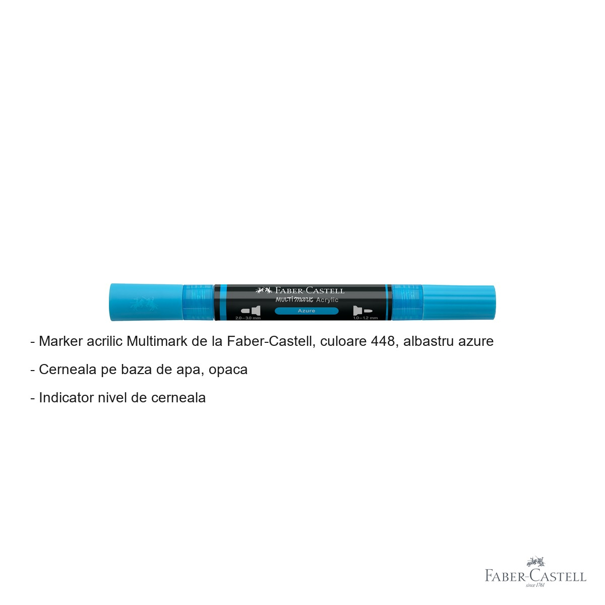 Marker acrilic Faber-Castell Multimark, culoare 448 albastru azure, varf dublu, pentru diverse suprafete [2]
