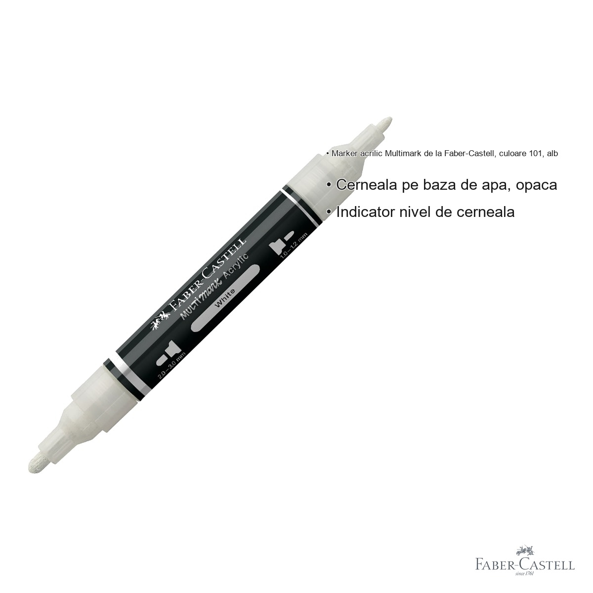 Marker acrilic Faber-Castell Multimark, culoare alba 101, varf dublu, pentru desen si decoratiuni [3]
