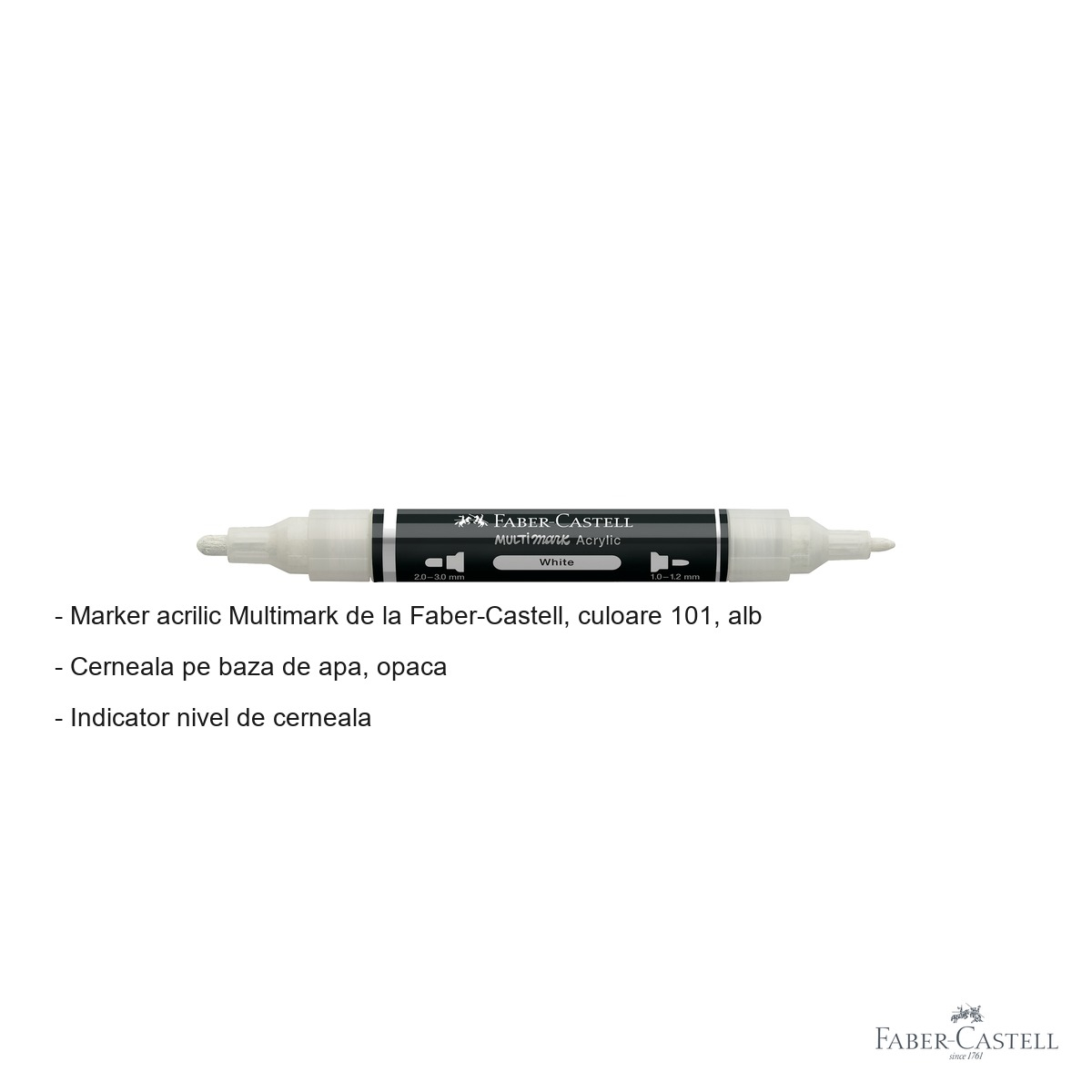 Marker acrilic Faber-Castell Multimark, culoare alba 101, varf dublu, pentru desen si decoratiuni [2]