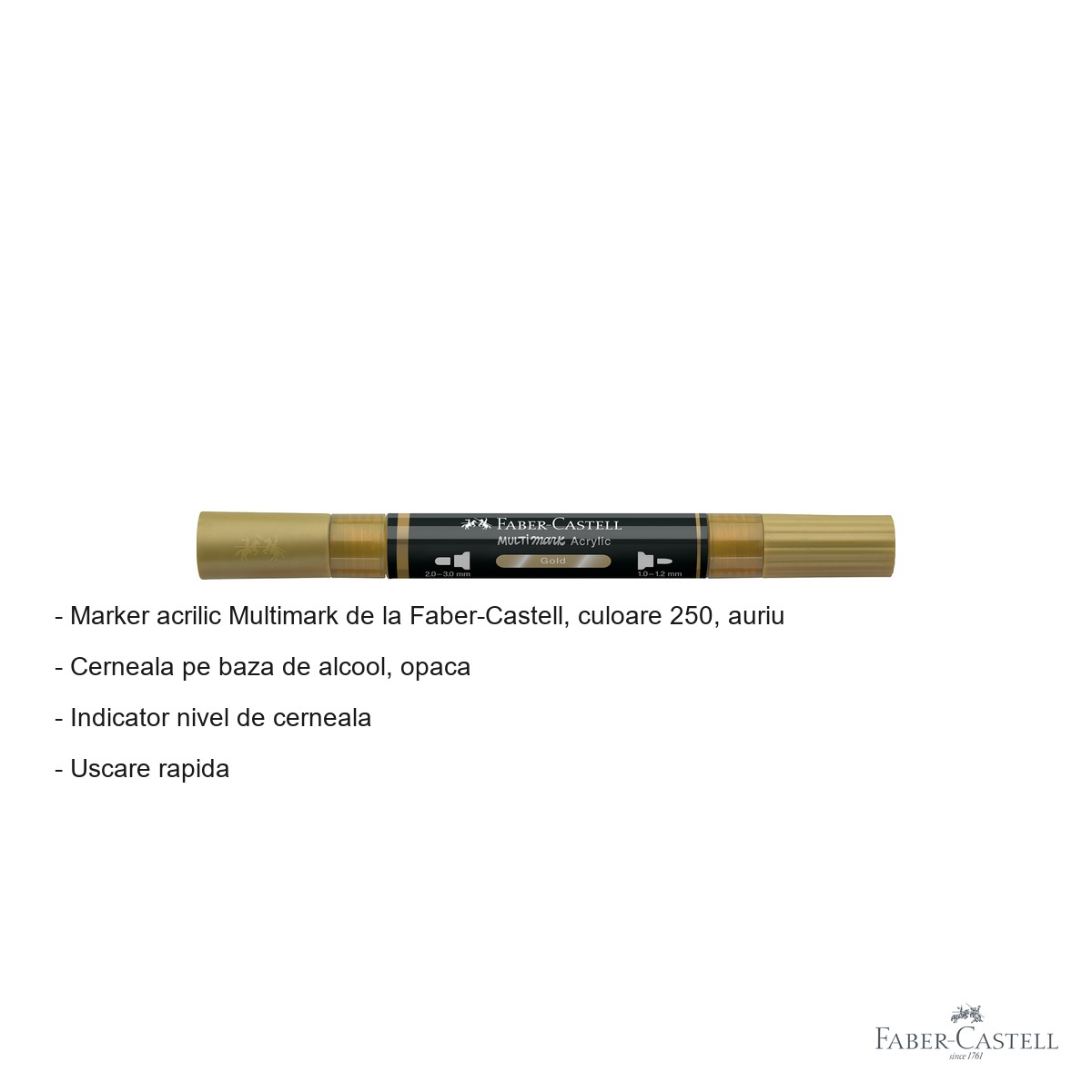 Marker acrilic Faber-Castell Multimark, culoare auriu 250, varf dublu, pentru suprafete multiple [2]