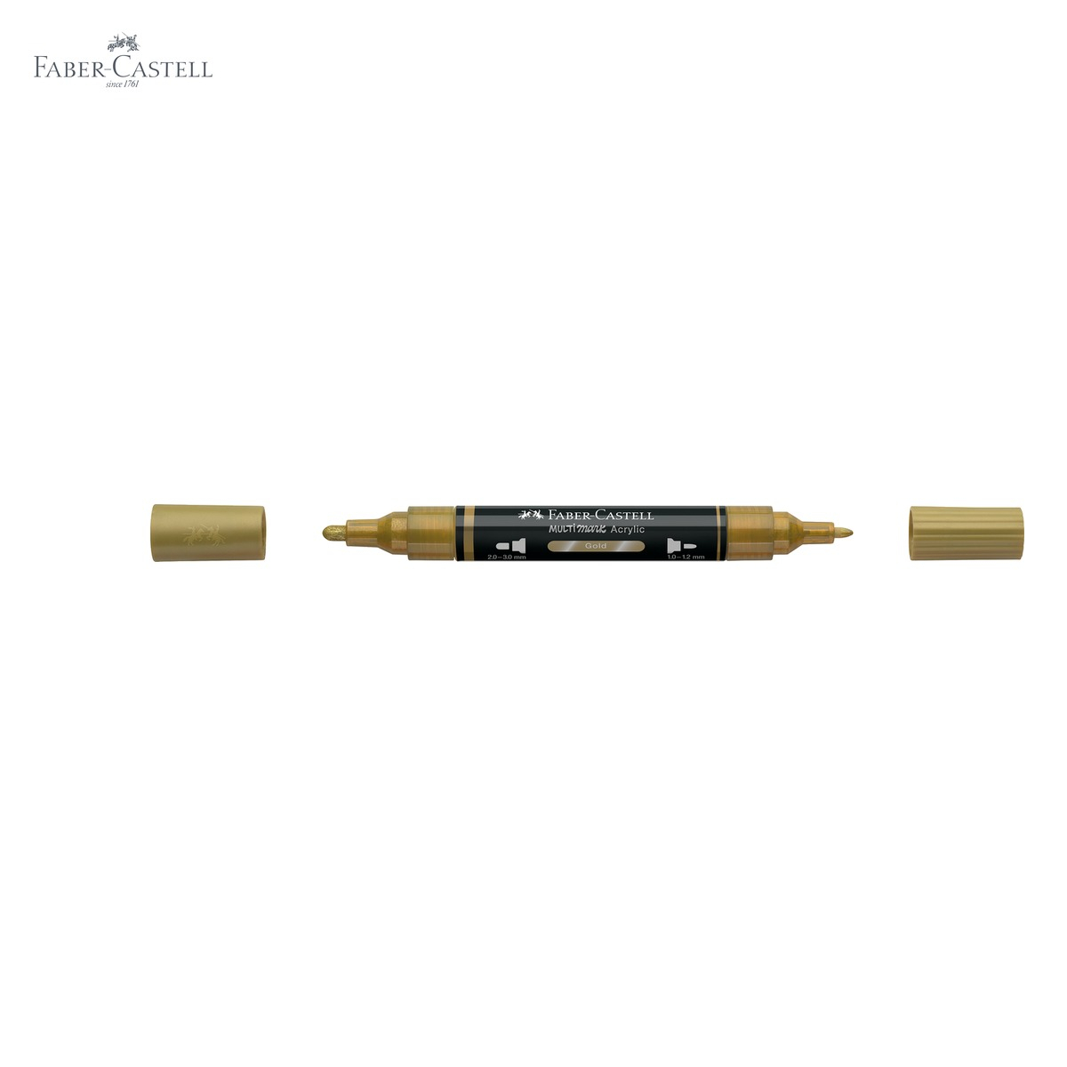 Marker acrilic Faber-Castell Multimark, culoare auriu 250, varf dublu, pentru suprafete multiple [5]