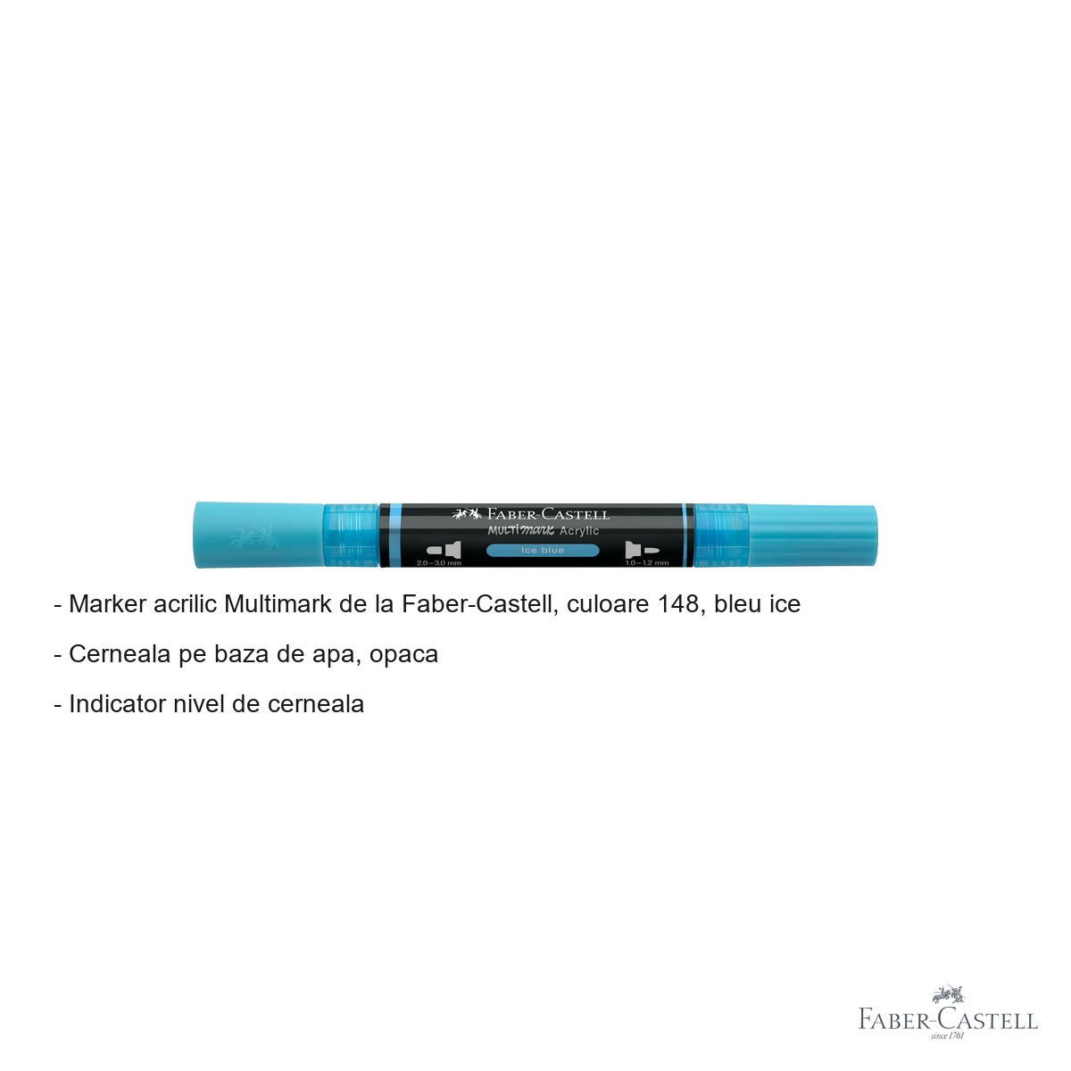 Marker acrilic Faber-Castell Multimark, culoare bleu ice 148, varf dublu, pentru multiple suprafete [2]