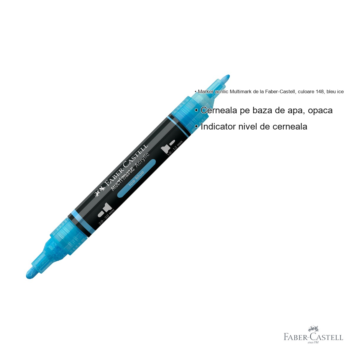 Marker acrilic Faber-Castell Multimark, culoare bleu ice 148, varf dublu, pentru multiple suprafete [3]